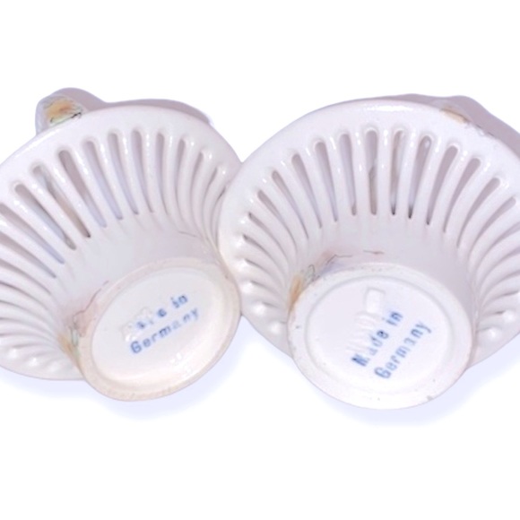 Two Miniature German Porcelain Weave Baskets • Hand Painted • Stamped & Numbered - Picture 7 of 10